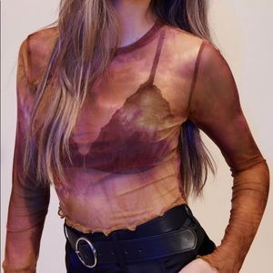 Wine taffy tie dye long sleeve mesh shirt
